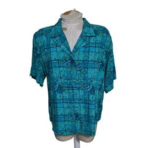 vintage Pendleton Sophisticates blue floral rayon button up shirt Size 12 collar